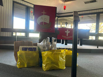 A pic of food and essentials being collected in DLC's sanctuary before being sent to area food and essential pantries.